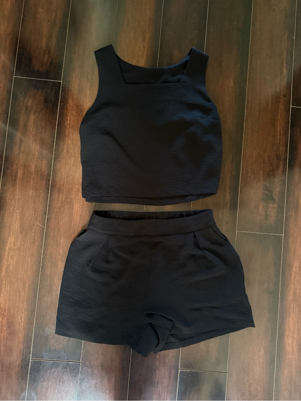 Black Two-Piece TankTop and High-Waist Shorts Set